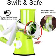 Rallador de queso rotativo con manivela manual, trituradora de cocina, cortadora de mandolina, molinillo de nueces con mango y cuchilla de tambor, adecuado para queso, verduras, nueces, chocolate, patatas, zanahorias, etc. - Verde - Ver 8