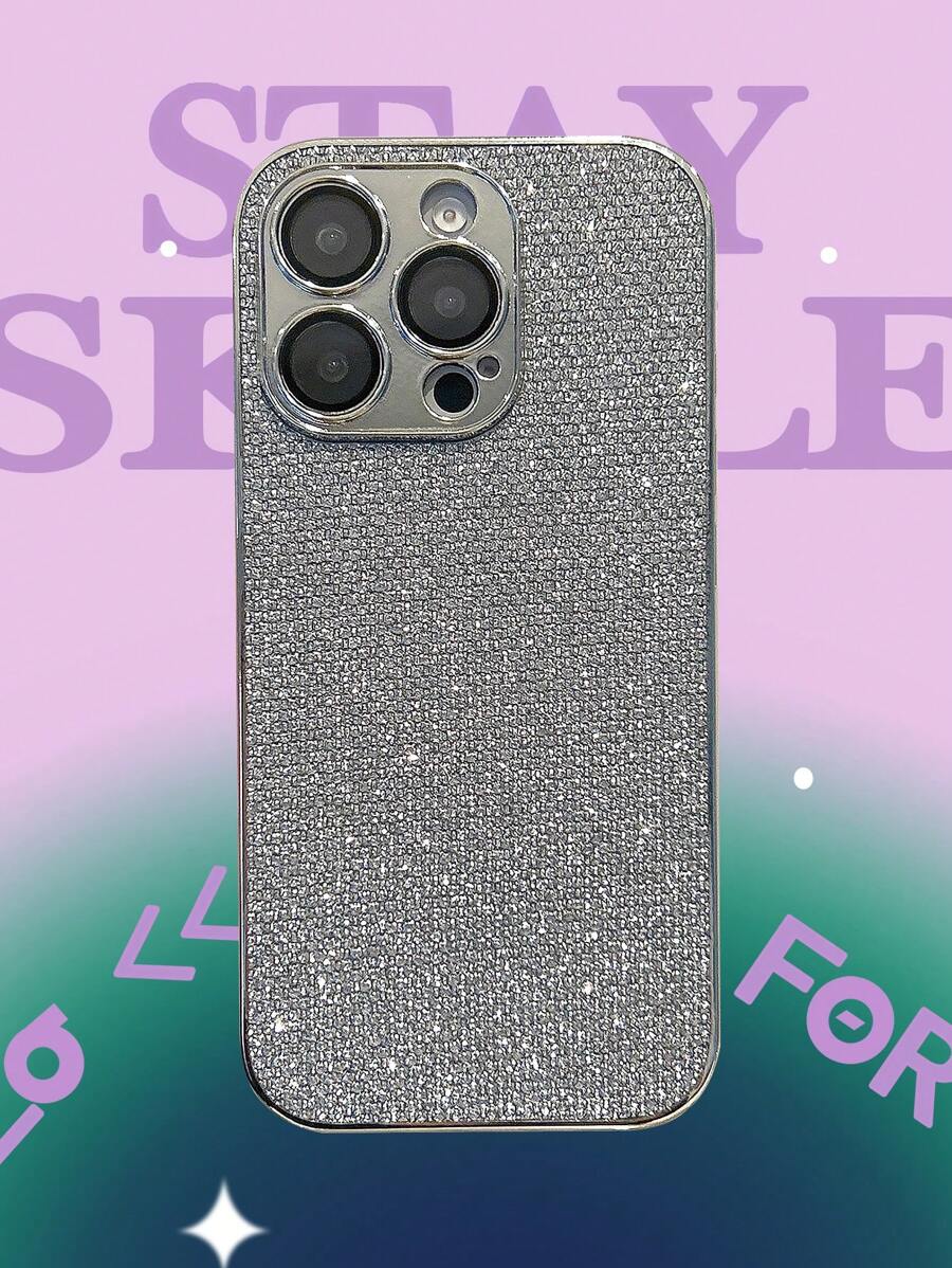Y2K Luxury Full Screen Silver Glitter Phone Case Compatible With IPhone 16 15 14 13 11 12 Pro Max 16 15 14 Plus Electroplated Camera Shockproof Protective Back Cover