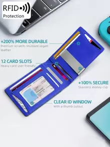 MIYIN RFID 防盗超薄钱包卡包 - 带夹子，时尚超薄多功能信用卡钱包，男士前袋钱包，碳纤维防盗对折钱包，简约休闲，生日/周年纪念礼物，送给男友/父亲/丈夫（碳纤维蓝） - 藍色 - 查看 10