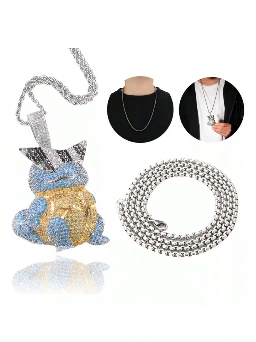 Collar Dije Diamante Cadena Acero Inoxidable Joyeria Hip Hop