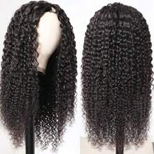 Peluca con V parte 100% cabello humano rizado brasileño de alta densidad al 250% para mujeres, peluca sin pegamento de cabeza completa con clips, peluca con forma de V sin parche, densidad natural de 180%, colores naturales, 16-26 pulgadas - Color natural - Ver 5