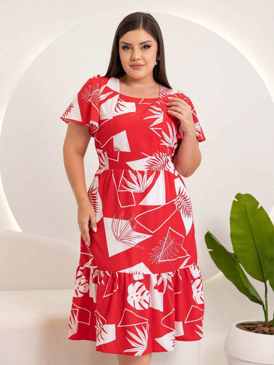 Women's Printed Dress Christian Evangelical Fashion Midi Parties - 紅色 - 查看 1