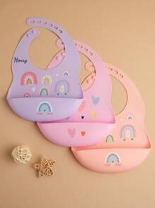 1pc Custom Silicone Baby Bibs Cartoon Pattern Baby Bib Personalized Customization Name Baby Items Adjustable Kids Drool Towels Rainbow Heart Bear Dinosaur Lemon Pattern Print On Demand Baby Tableware