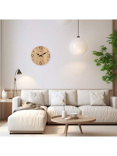 1pc 10 16 Inch Minimalist Faux Wood Texture Wooden Wand Klok Battery Powered, Round Silent Non Ticking Clock, Living Room, Bedroom, Kitchen, Home ation, /Holiday out Battery) Room Bedroom Dormitory Back To School Surprise Supplies view 7