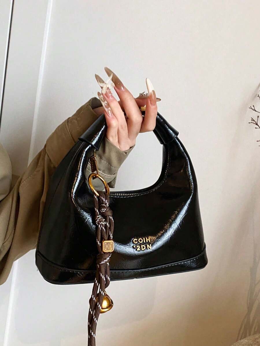 Women's Faux Snake Skin Woven PU Solid Color Simple Style Handbag, Fashionable And Versatile - Black - View 1