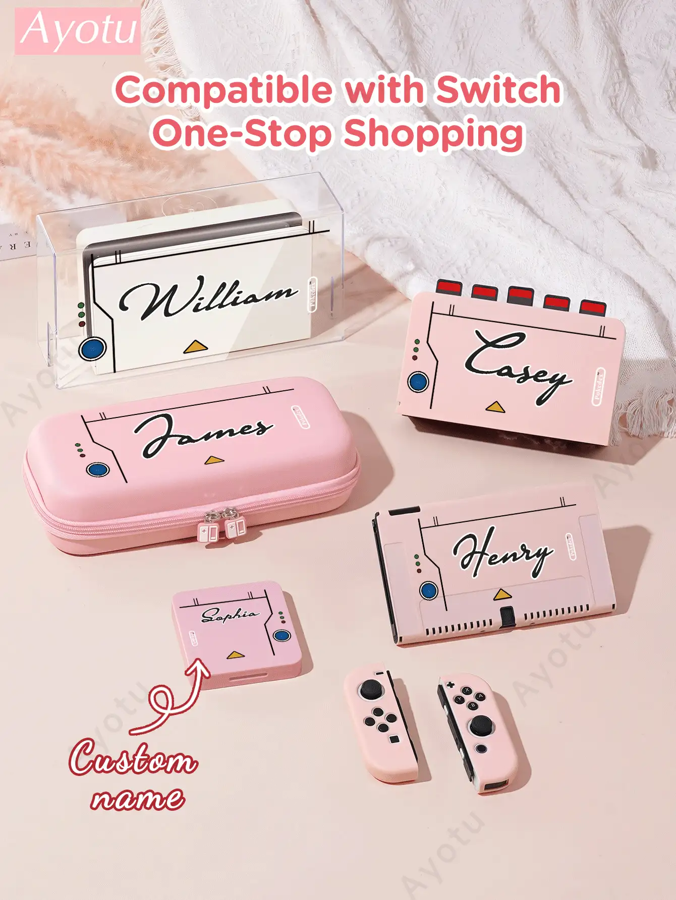Ayotu Customizable Text & Name Compatible With Nintendo Switch/OLED/Lite Consoles & Accessories Set. Includes Protective Case, Storage Bag, Base Shell, Console Cover, Game Card Case, Controller Cover And More. High Definition Custom Design, Ideal Creative Gift For Birthday, Anniversary, Valentine's Day, Holidays - Multicolor - View 3
