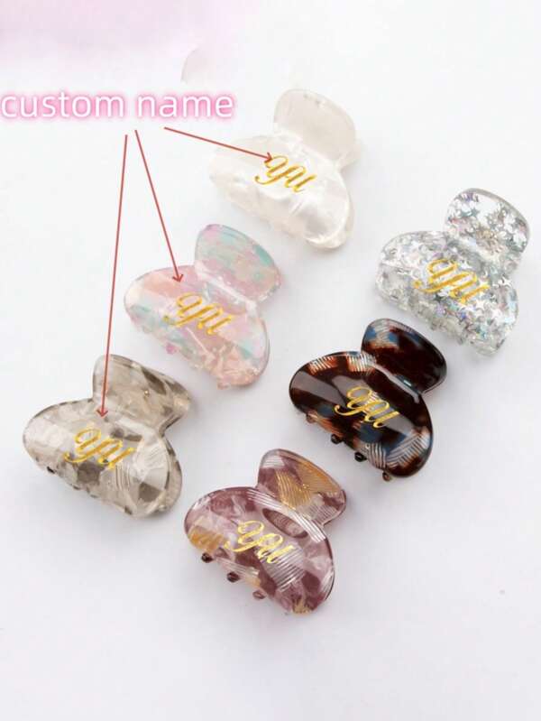 Personalized Emboss Letters Initials Elegant Acetate Hair Clip Minimalist Barrette Mixed Color Geometric Hairpin Women'S Hair Accessories Single Individual Piece