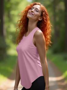 ملابس علوية رياضية مُطبّقة للنساء بحاشية منحنية للطريقة متداخلة الطبقات، ذات أكتاف واسعة بطراز ظهر سباق، مثالية للرياضات اليوغا والتمارين في النادي الرياضي والرحلات الخارجية - وردي - مشاهدة 8