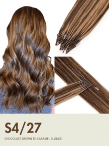 8d 微链接发 真人发 微珠接发 直发 真人发 灰金色 挑染 漂白金色 50 股 纳米环 隐形迷你硅胶珠 微链接发