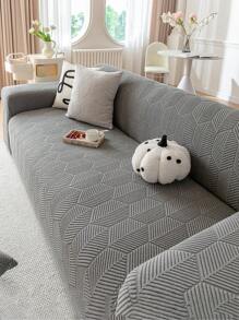 1pc 3D Stretchable Multi-Functional Full Cover Sofa Slipcover, Geometric Pattern Design, Suitable For Spring, Summer, Autumn And Winter, Protect Sofa, Decorative Sofa Cover, High Elasticity Full Wrap Style, Includes 1 Pillow Case - Dark Grey - View 3