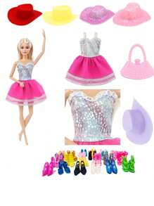 Doll Dress Up Wardrobe Doll Fashion Daily Dress Suitable For Dating, Afternoon Activities, Etc. Includes Accessories: 1 Pair Shoes, 1 Hat, 1 Bag, 1 Outfit (Doll Not Included)