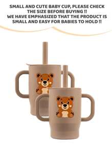 2pcs 5oz/150ml Creative Printed Kids Training Cup, With Handle & Straw, Silicone,  & Material, Suitable For Boys & Girls