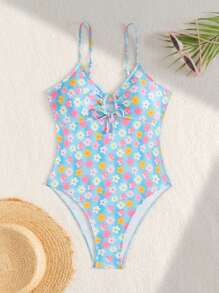 女士性感清新海滩连体泳衣 - 彩色 - 查看 1