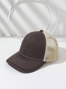 1pc Men's Fashionable Contrast Color Slightly Curved Brim Breathable Mesh Baseball Cap, Sun Protection Hat - Multicolor - View 5