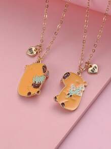 2pcs Girls' Multi-Color Zinc Alloy Oil Drop Magnetism Floral Decor Necklace Set, Suitable For Girls To Wear When Traveling And Taking Photos - Multicolor - View 6