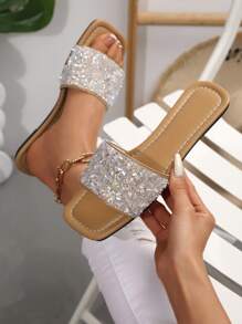 Elegant Women's Sandals, Offering Ultimate Comfort With Soft Soles, Colorful Stylish Design, Sparkling Rhinestone Decor, Suitable For Everyday Wear, Fashionable And Comfortable Shoe Choice For Women