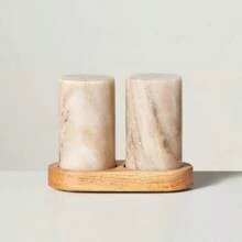 3pc Marble Salt And Pepper Shakers Warm Beige With Magnolia