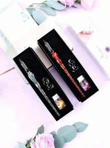 1 Set de pluma estilográfica de cristal, regalo de negocios, pluma de muestra, premio de actividad escolar, incluye pluma estilográfica, tinta, soporte para pluma, adecuado para aprendizaje, oficina, escritura de arte DIY, regalo de cumpleaños, regalo de regreso a clases