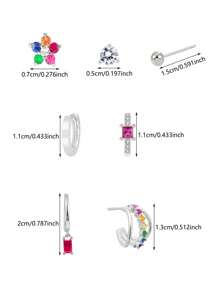 7 stuks/set (voor 1 zijde) Modieuze multi-color vergulde zirkonia oorbellen, creolen, oorbellen met hangers sieradenset voor vrouwen, geschikt voor dagelijks gebruik, feest, festival