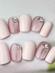 10 Stück/Set abnehmbare kurze quadratische Nägel, lila-rosa-Farbe, DIY Gel Nail Art Kit geeignet für Thanksgiving, Muttertag, Partys, Alltagsgebrauch, Urlaubsgeschenke, Geburtstagsgeschenke. Enthält: 1 Nagel Reinigungsstift, 1 Nagelfeile, 2 Jelly Gel Streifen