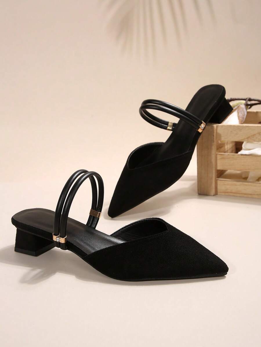 Women's High Heel Mule Shoes, Fashion Pointed Toe Ankle Strap 2-Way Sandals - Black - View 1