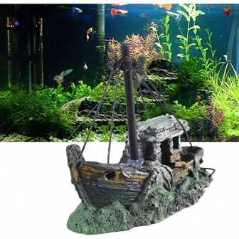 1/2 piezas Decoraciones de barco hundido de acuario de resina, cueva de barco para peces como decoración y accesorios para ermitaños