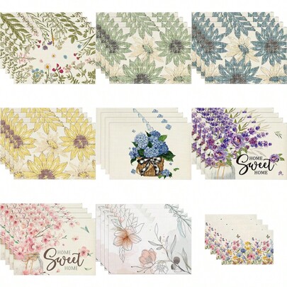 4 Stücke/Set Blumen- & Blatt-Motiv Tischsets für den Frühling, 30 cm x 45 cm, saisonale Esszimmer Dekoration für Party, Küche, Restaurant