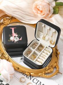 A-Z Floral Letter Pattern Travel Jewelry Box, Portable Zipper Travel Jewelry Storage Box, Gift Box For Women, PU Leather Waterproof Jewelry Box For Rings, Pendants, Earrings, Necklaces, Etc. - Gift Boxes For Girls And Women, Sun Travel Cool Back To School