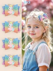 2 件彩色独角兽蝴蝶结发夹，闪光鳄鱼夹发夹，可爱发饰，适合幼儿派对礼物 - 彩色 - 查看 1