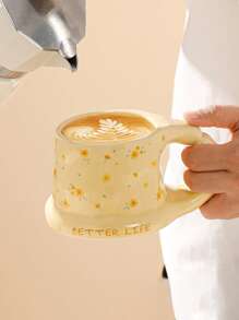 1pc Ceramic Mug, Korean Minimalist Cute Coffee Cup & Saucer, Nordic Minimalist Vintage Household Water Cup, Matcha Dessert Cup, Suitable For Tea, Arabic Coffee, Large Capacity American Coffee Cup, Suitable As A Gift For Friends And Relatives, Microwave And Dishwasher Safe