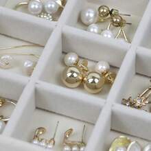 Set Of 8 Stackable  Organizer Trays With 1 Lid For Drawer & Dresser Organizer, Adjustable Velvet  Box Tray Earring Organizer Necklace Storage Ring Bracelet Display Case (Beige)