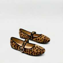 Eleganckie, uniwersalne, niskie, płaskie buty typu Mary Jane dla kobiet, wygodne, miękkie i trwałe, pochlebne i wygodne do codziennego noszenia, odpowiednie na każdą porę roku, dla studentów i dojeżdżających do pracy - Lampart - Zobacz 3