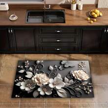 1pc 3D Floral Kitchen Rug, Absorbent Anti-Slip Anti-Dirt Kitchen Mat - Perfect For Farmhouse, Entrance, Indoor, Room Decor, Kitchen, Dining Room, Small Office/Home Office, Sink, Laundry Room