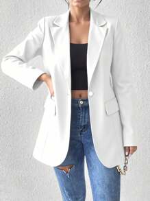 Liuhan Modas Women's Long Sleeve Blazer With Collar Sport Comfortable Elegant Feminine With Pocket Lining Spring Summer Shoulder Pad - 白色 - 查看 3