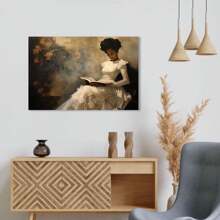 Framed Vintage Female Portrait Reading A Book Poster, Famous Oil Painting Canvas Wall Art, Antique African American Wall Art, Retro Pictures Wall Decor For Bedroom
