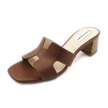 Comfy Mid Heel Summer Mules – Classic Open Toe Slip-On Sandals - Camel - View 2