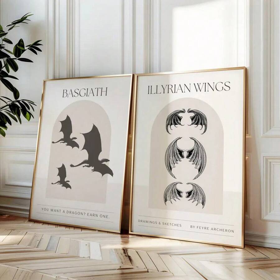 1 件无框第四翼龙骑士书香墙艺术海报帆布印刷极简主义 Basgiath Illyrian Wings 书虫艺术画适合爱书人、宿舍、公寓、现代家居装饰 - 彩色 - 查看 1