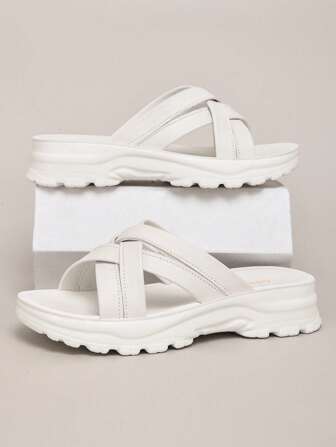 Women's Thick Sole Slippers, Wedge Heel Soft Bottom Open Toe Slides, Slip-On Sandals