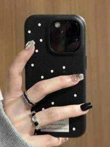 韩国全屏波尔卡圆点皮革图案软手机壳兼容 iPhone 16 15 14 13 12 Pro Max Plus 11 时尚防震后盖