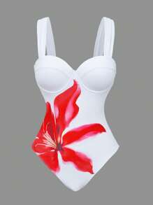 Women Floral Print One-Piece Spaghetti Strap Swimsuit