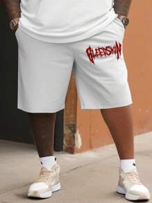 Plus Size Men Street-Style Cartoon Bloody Print Letter Graffiti Short Sleeve Shorts Set - White - View 2