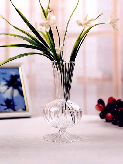 1pc Gestreepte Glass Vase, Minimalist Transparent Mini Vase Flower Bud Home Tabletop Bloemen Arrangement ation Room view 11