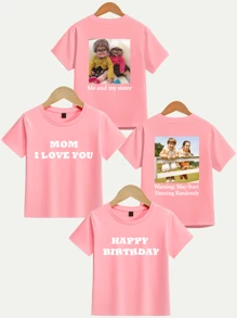 Customized Text, Photo Personalized T-Shirt For Girls, Customize Your Birthday/Name/Blessing/Photo/Design, Summer Girls Tops, Tween Girl T-Shirts, Birthday/Holiday Graphics Customization, Team/Outdoor/School/Sports Uniform Customization, Personalized Girls Black Short Sleeve Tee, Holiday Gift, Best Friend Gift, Birthday Gift