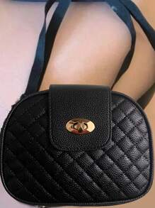 女士黑色轻便户外步行手机迷你圆形包，3 个拉链口袋可调节肩带，绗缝钻石图案，多功能斜挎单肩包 - 黑色 - 查看 9