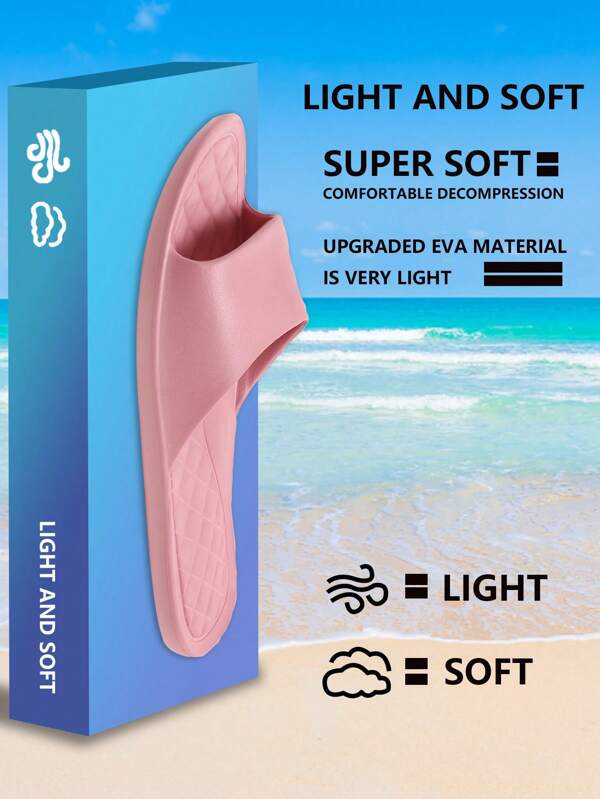 2025 New Women's Summer Slippers, Minimalist Solid Color Comfortable Non-Slip Square Insole Plastic Sandals, Soft Bottom Indoor Four Seasons Slippers, Quiet & Lightweight Bathroom Anti-Slip Shower Solid Color Household EVA Material Slip-On Women Slippers