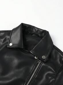 Chaqueta corta de piel sintética con flecos y cinturón estilo retro para mujer Risissida - Chaqueta de cuero de moda para mujer en otoño/invierno - Negro - Ver 7