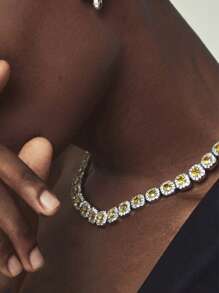 1 pieza Pulsera y collar de estilo cuadrado de vidrio de 12 mm de hombre al estilo europeo y americano, cadena de azúcar de piedra estilo hip-hop, accesorios de hombre, regalo de Año Nuevo, regalo del Día de San Valentín, regalo para mamá, madre, Día de la Madre