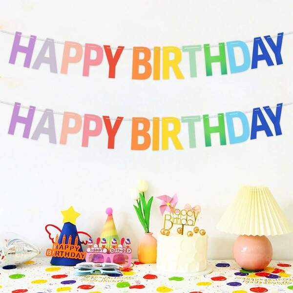 1pc Rainbow Letter Birthday Pull Flag, Colorful Letter Bunting, Happy Birthday Party Decoration Banner