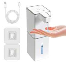 1pc Automatic Soap Dispenser, Rechargeable Bathroom Liquid Soap Dispenser With Touchless Sensor, Wall-Mounted Foaming Handwash Dispenser For Bathroom, Restroom, Kitchen, Hotel, Hospital, Mall, Easy Installation With USB Charging Cable And Wall Stickers