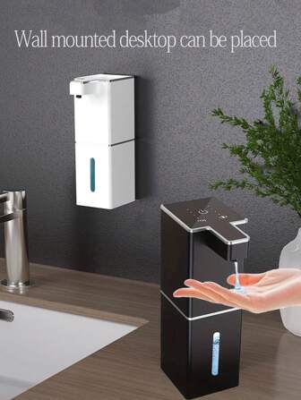 1pc Automatische Zeepdispenser, Oplaadbare Badkamer Vloeibare Zeepdispenser Met Aanraakloze Sensor, Aan De Muur Gemonteerde Schuimende Handwasdispenser Voor Badkamer, Toilet, Keuken, Hotel, Ziekenhuis, Winkelcentrum, Eenvoudige Installatie Met USB Oplaadkabel En Muurstickers